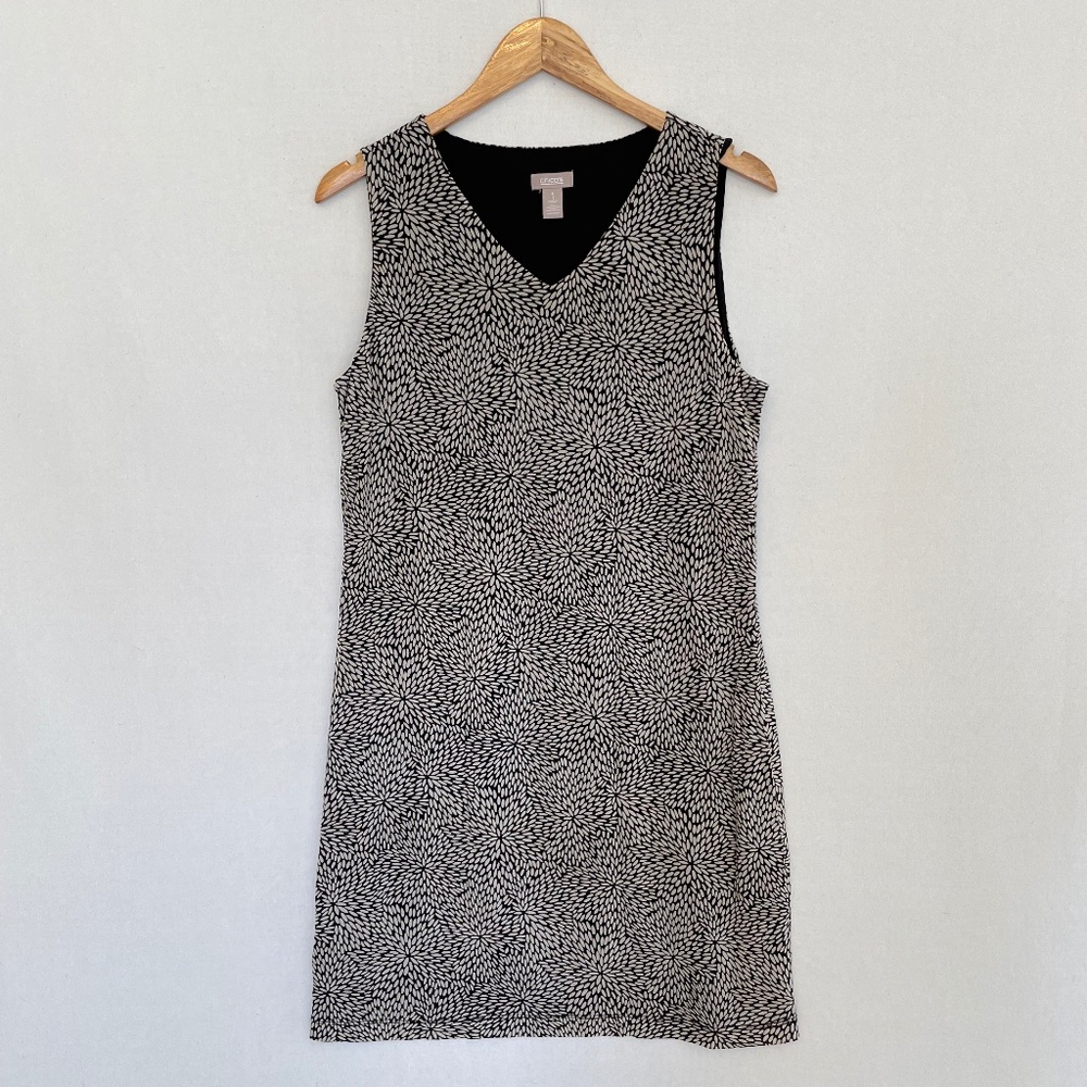 CHICO'S Size 1 US Medium Black & Grey Geometric Print Sleeveless Shift Dress